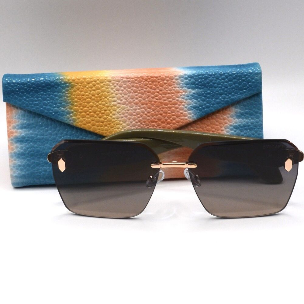 BVLGARI Women’s Rimless Sunglasses Sage Green Brown New 63-16-145 - Picture 14 of 15